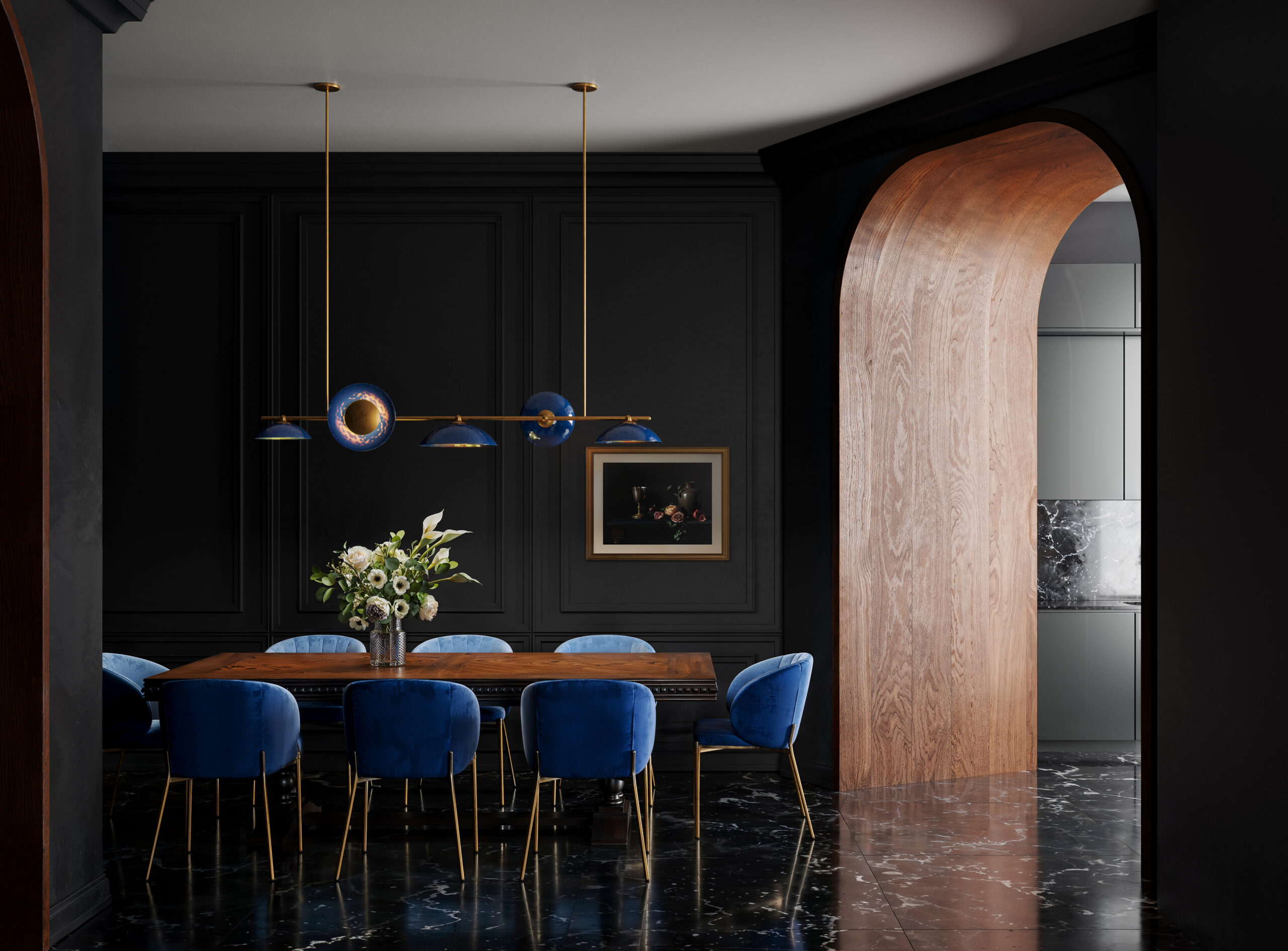 113 - Ocean Blue Porcelain - Satin Brass - Credit Ted Bradley Studio